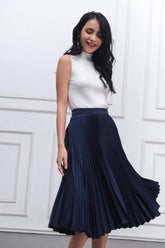 Pleated A-line midi skirt in fluid silk with high waist and elegant drape